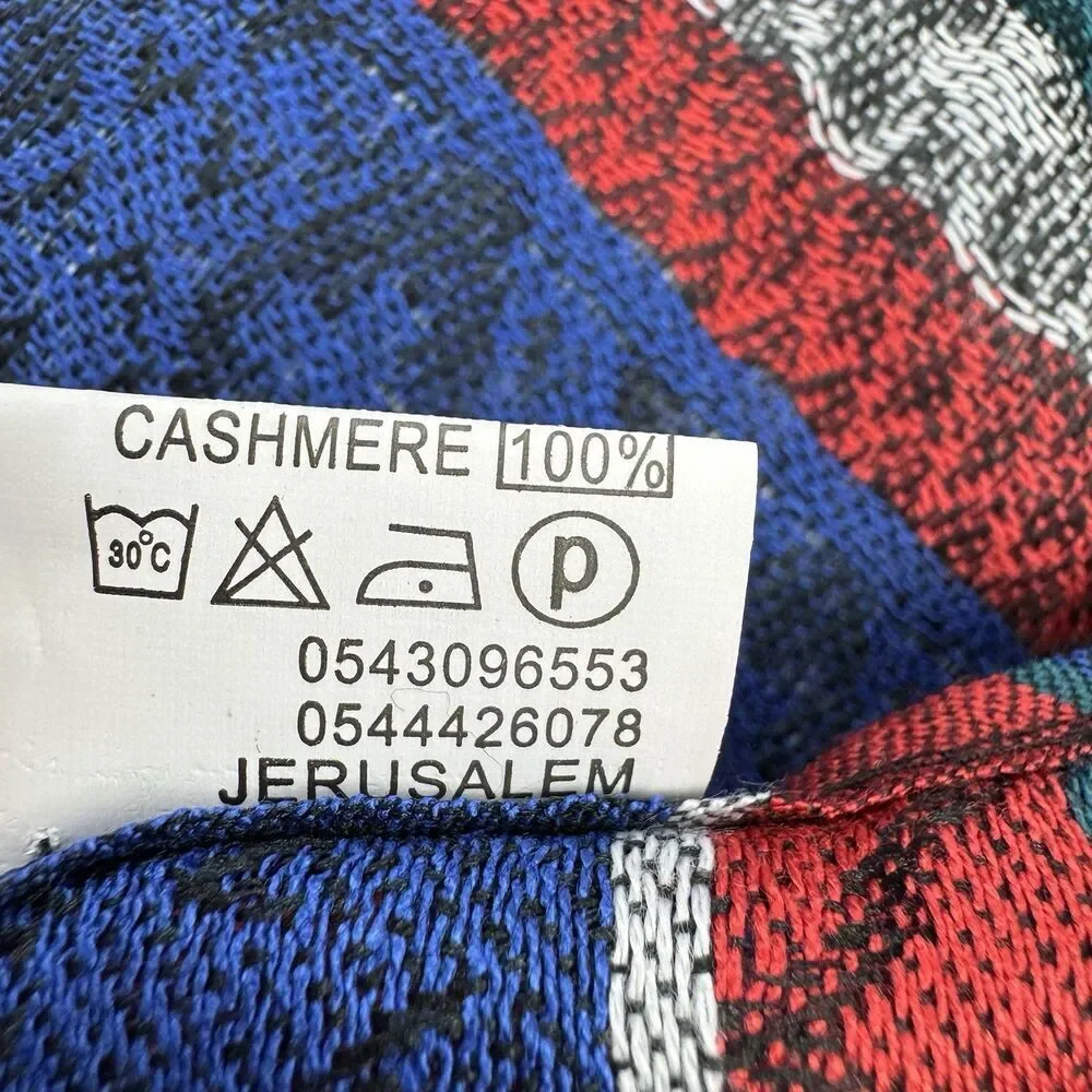 Jerusalem 100% Cashmere Elephant Scarf Blue Red Green Boho Fringe Wrap Shawl